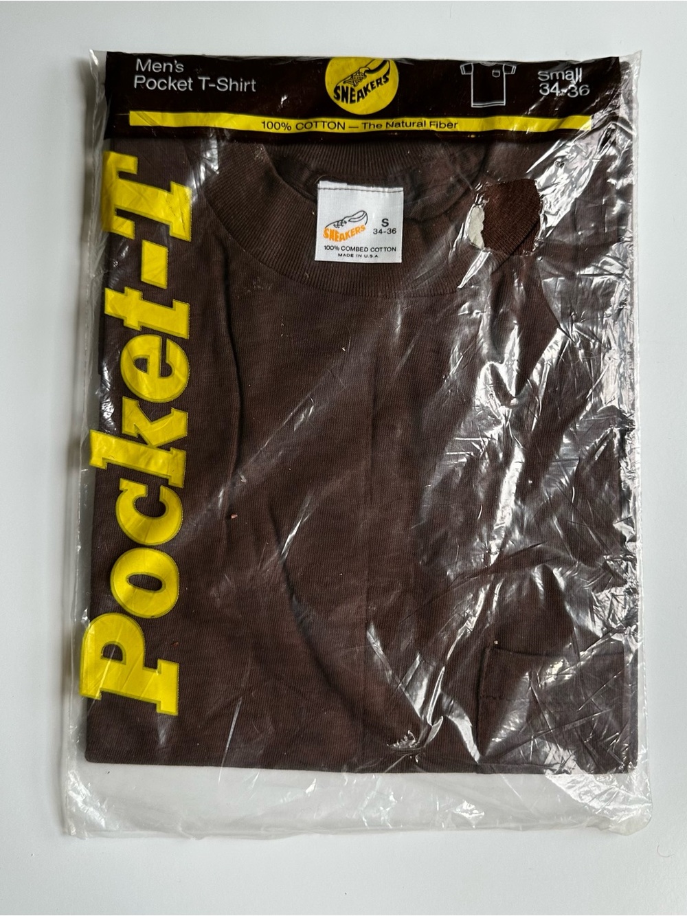 VTG Sneakers Pocket T-shirt Brown Short Sleeve Crew Small New